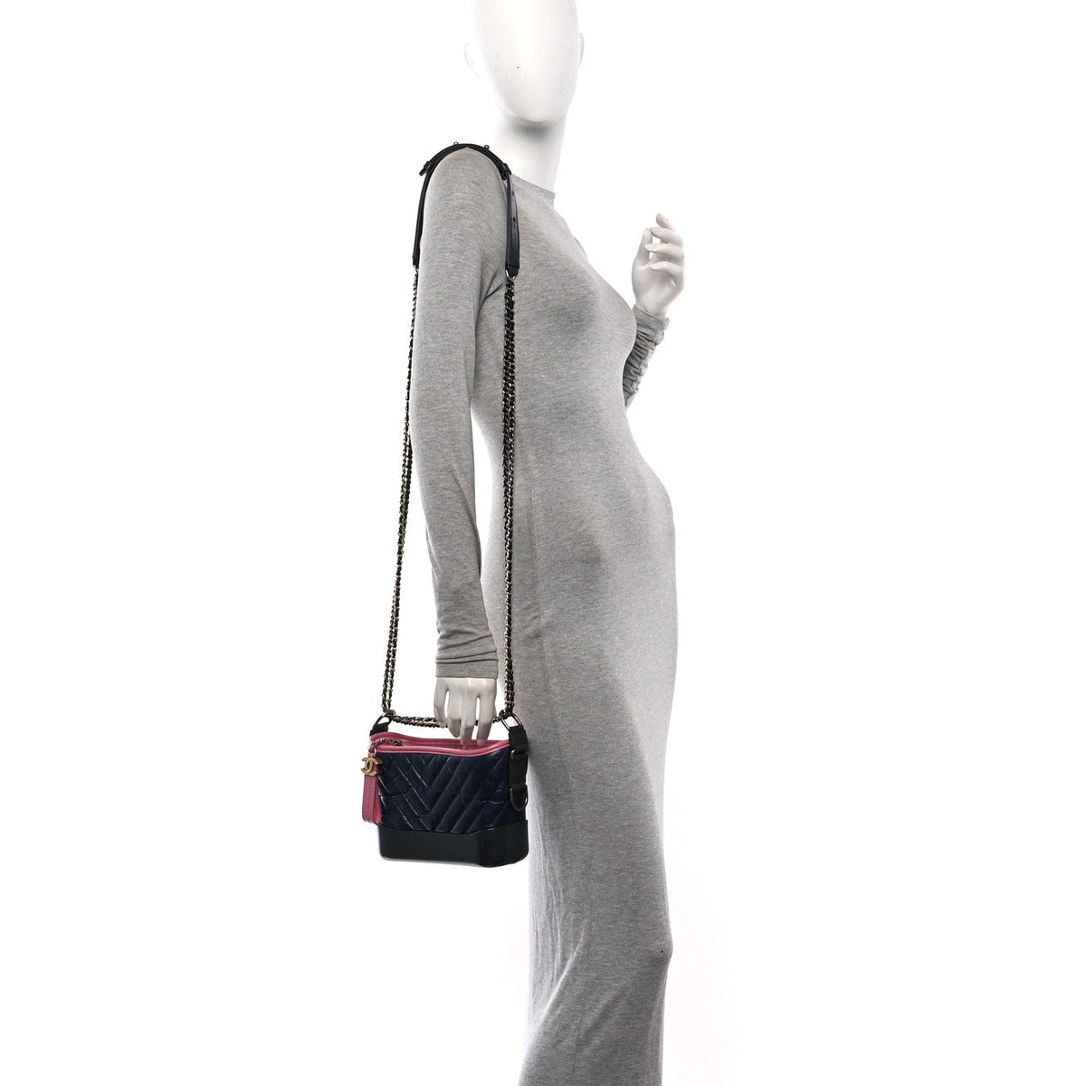Aged Calfskin Chevron Quilted Small Gabrielle Hobo Dark Pink Navy