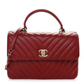 Lambskin Chevron Quilted Medium Trendy CC Dual Handle Flap Bag Red