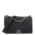 Lambskin Chevron Quilted Medium Boy Flap Black