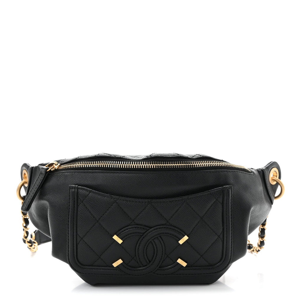 Caviar Quilted Filigree Waist Bag Black