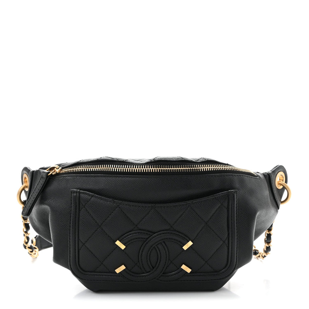 Caviar Quilted Filigree Waist Bag Black