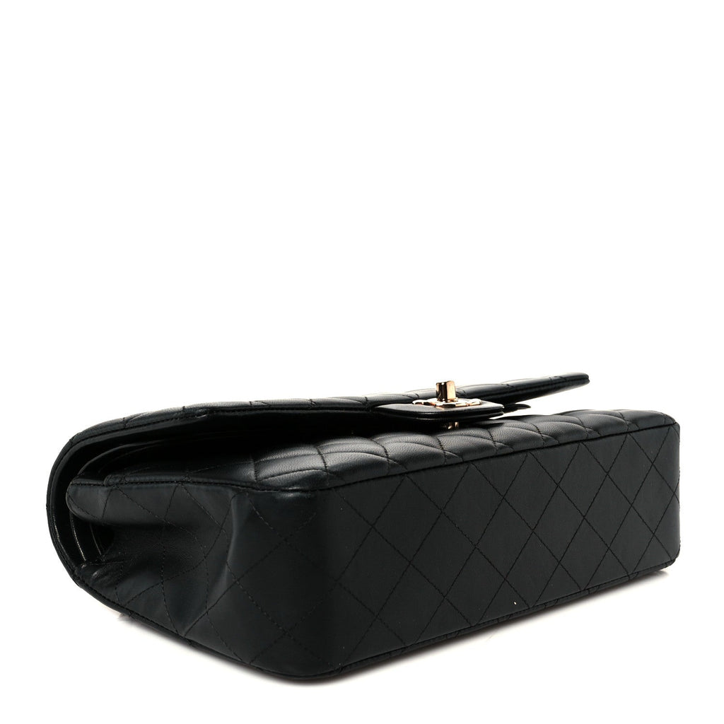 Lambskin Quilted Medium Double Flap Black