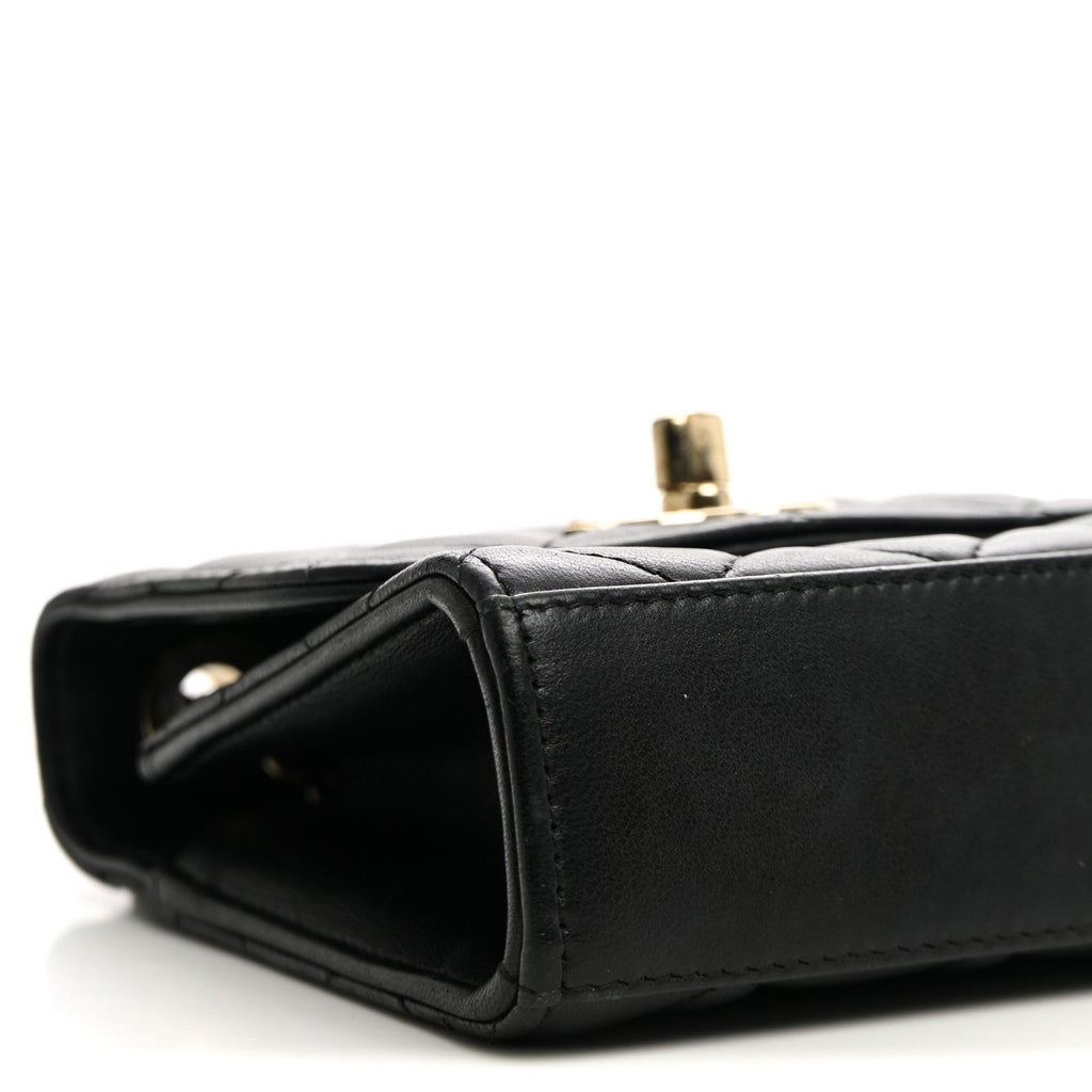 Lambskin Quilted Mini Trendy CC Clutch With Chain Black