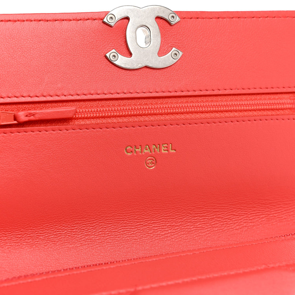 Lambskin Quilted Chanel 19 Wallet On Chain WOC Coral