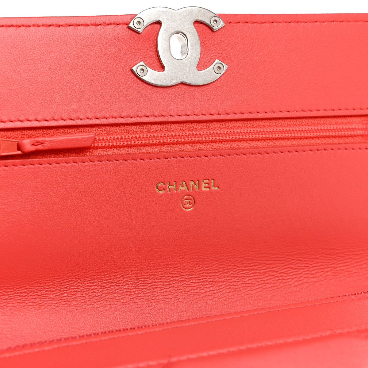 Lambskin Quilted Chanel 19 Wallet On Chain WOC Coral