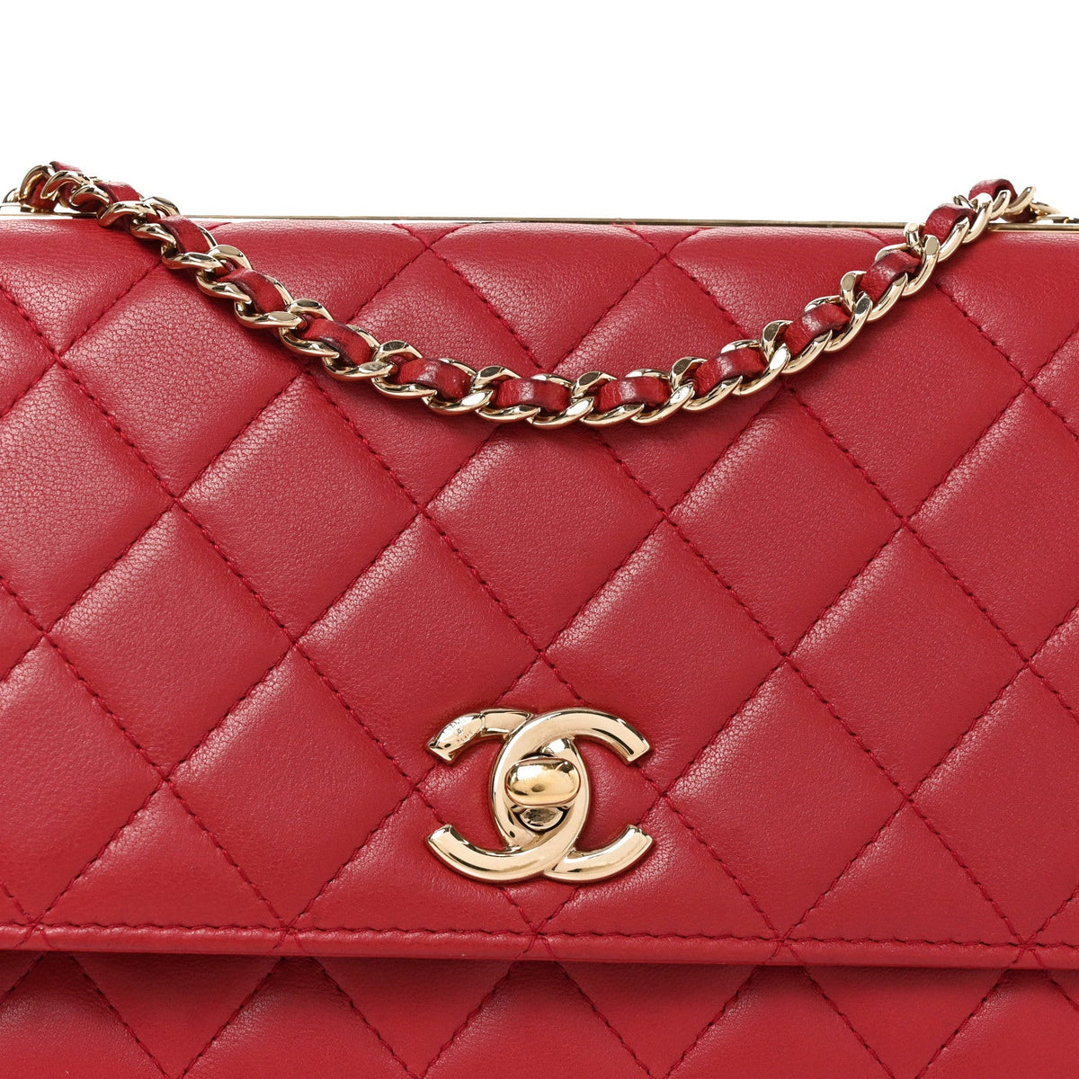 Lambskin Quilted Trendy CC Wallet On Chain WOC Red