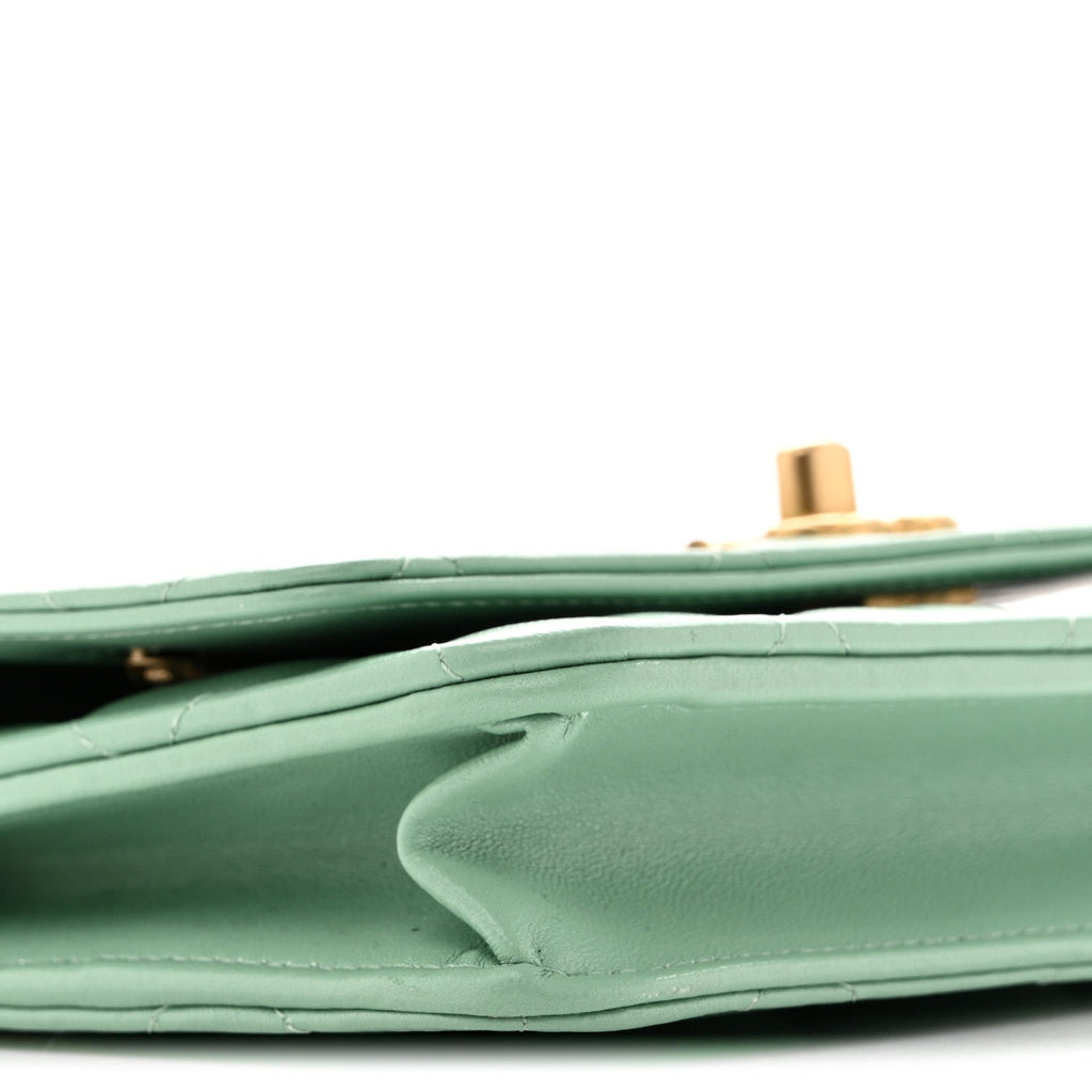 Lambskin Quilted Logo WOC Wallet On Chain Green