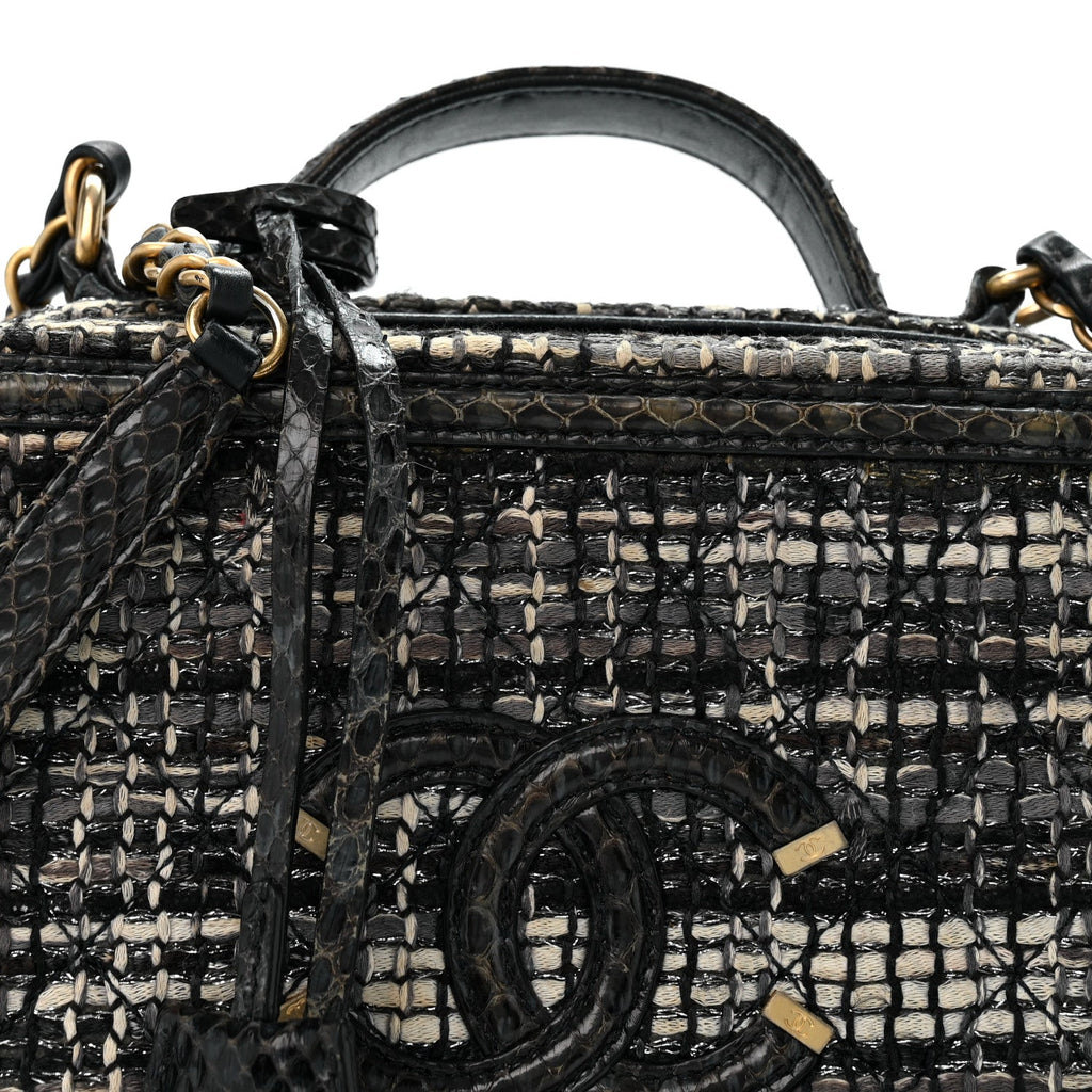 Tweed Snakeskin Quilted Medium CC Filigree Vanity Case Dark Navy