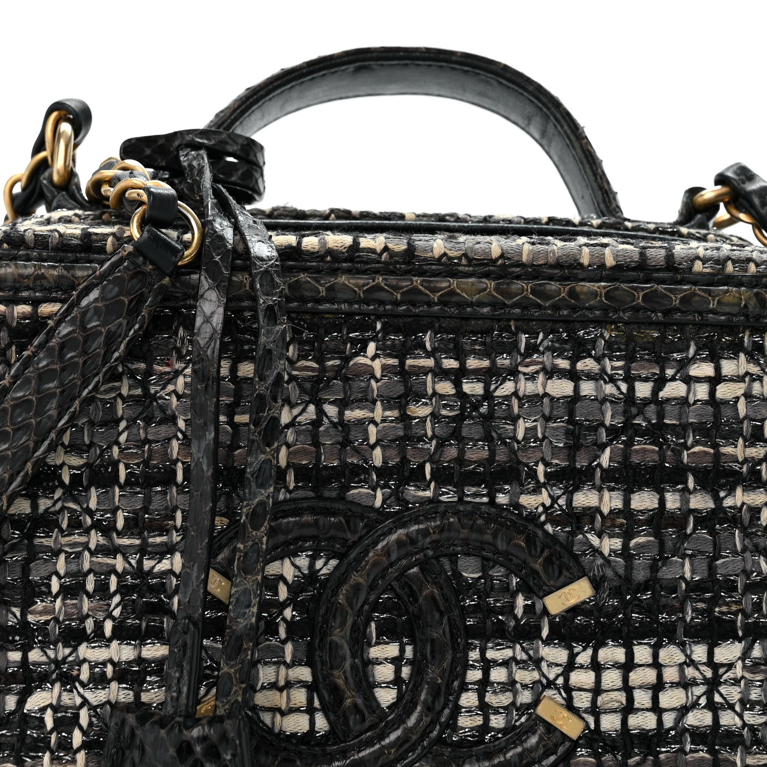 Tweed Snakeskin Quilted Medium CC Filigree Vanity Case Dark Navy