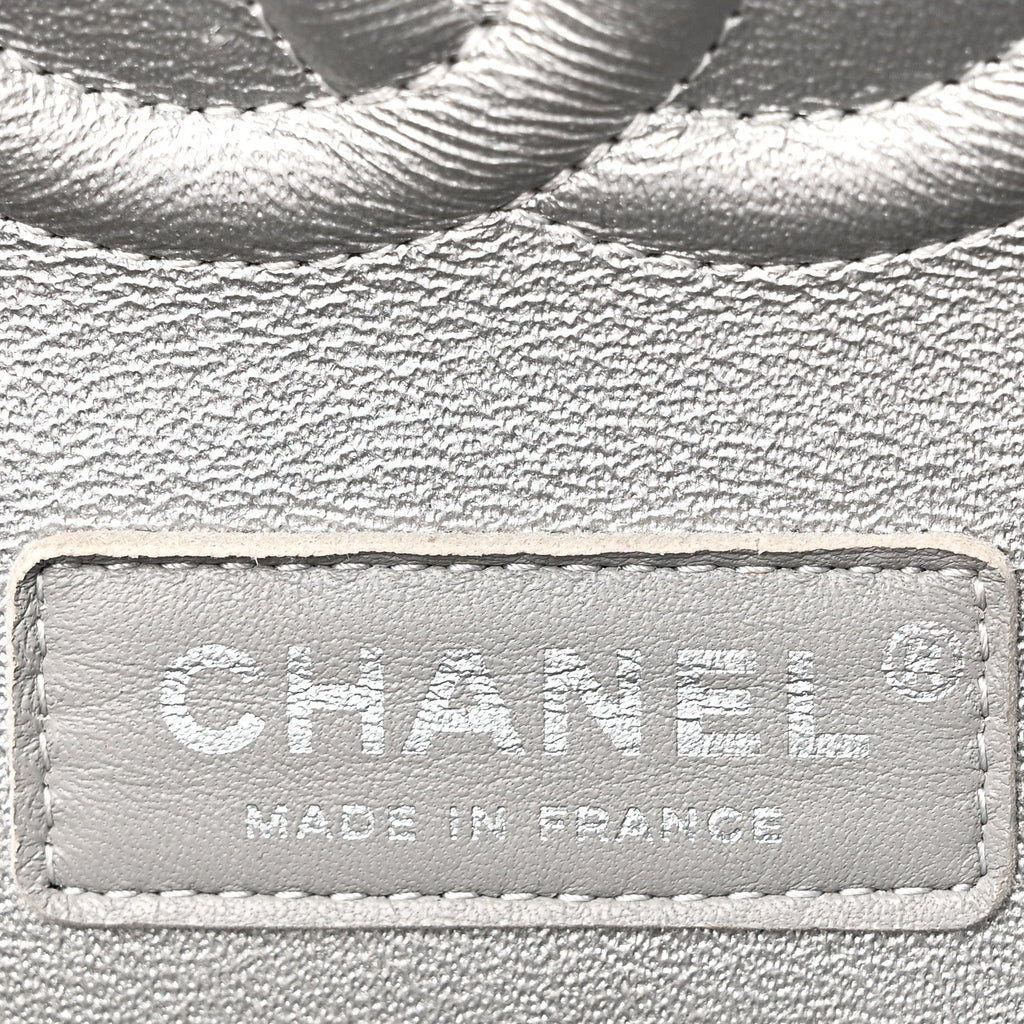 Metallic Caviar Quilted Medium Double Flap Silvery