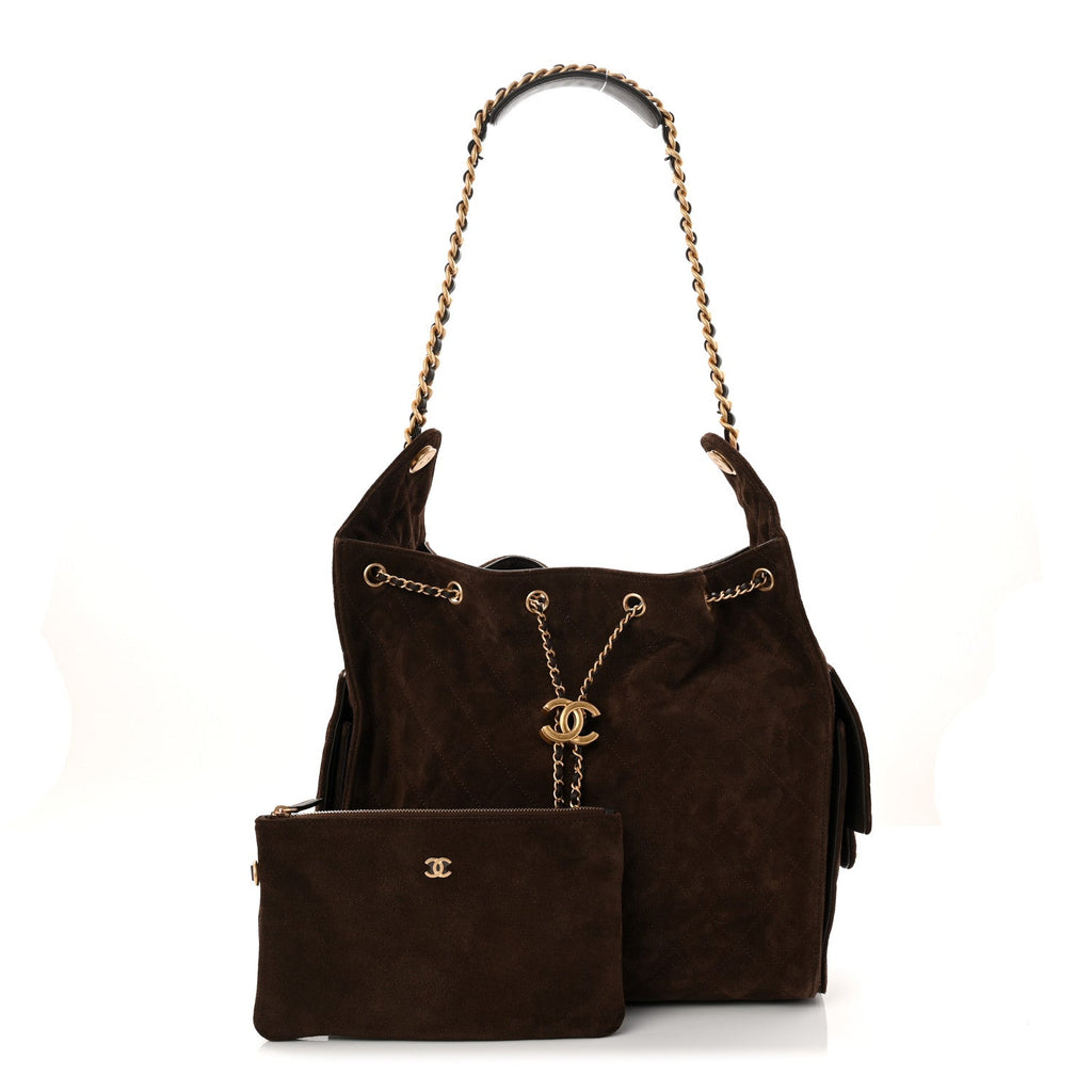 Suede Quilted Medium Chanel 25 Handbag Dark Brown