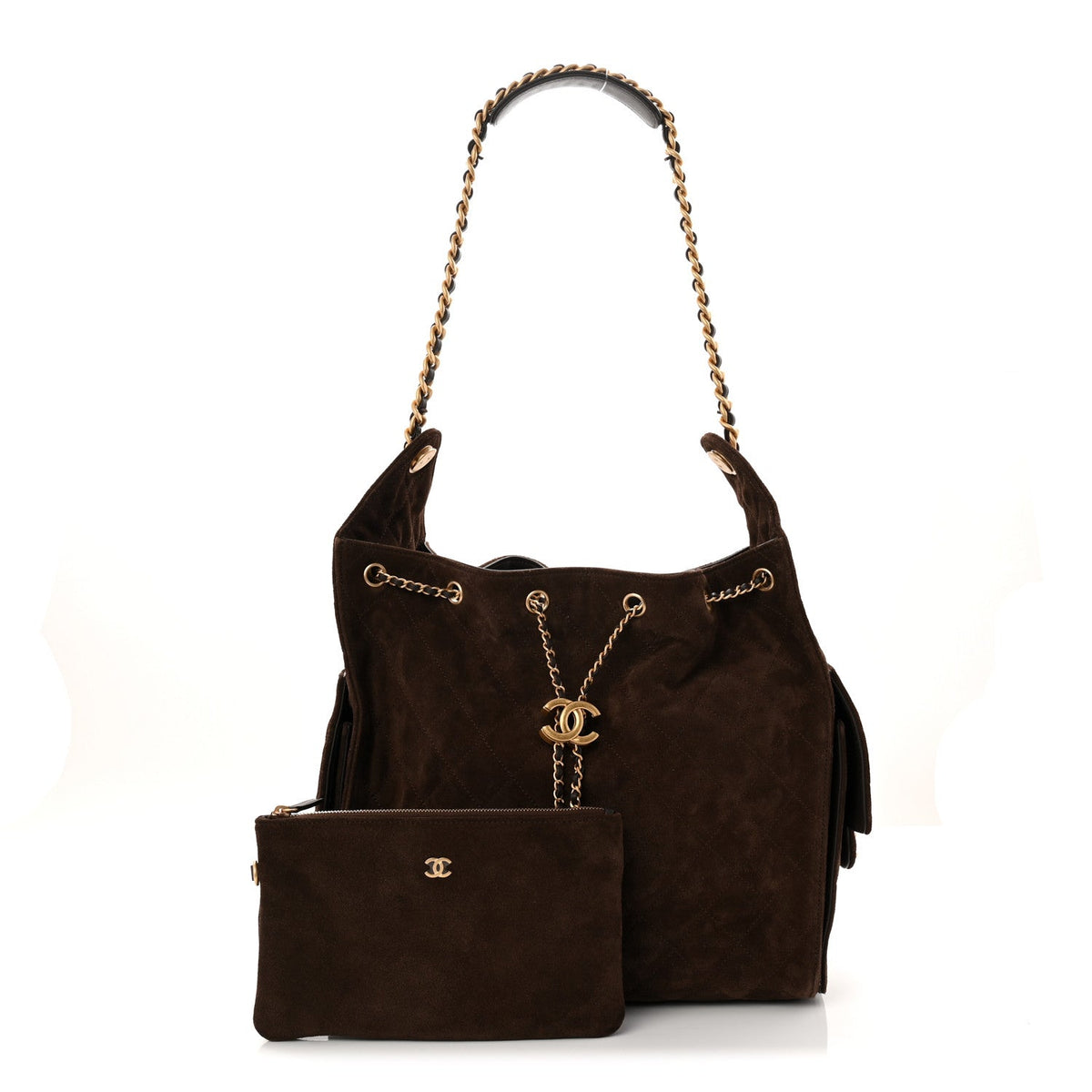 Suede Quilted Medium Chanel 25 Handbag Dark Brown