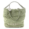 Suede Stitched Quilted Studded Mini Chanel 22 Light Green