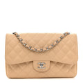 Caviar Quilted Jumbo Double Flap Light Beige