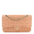 Tweed Quilted Medium Double Flap Orange Beige Multicolor