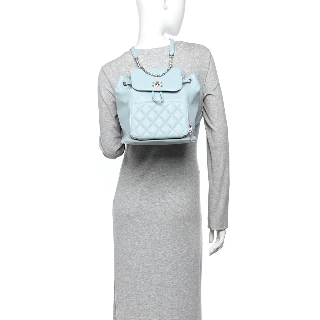 Caviar Quilted Business Affinity Backpack Light Blue