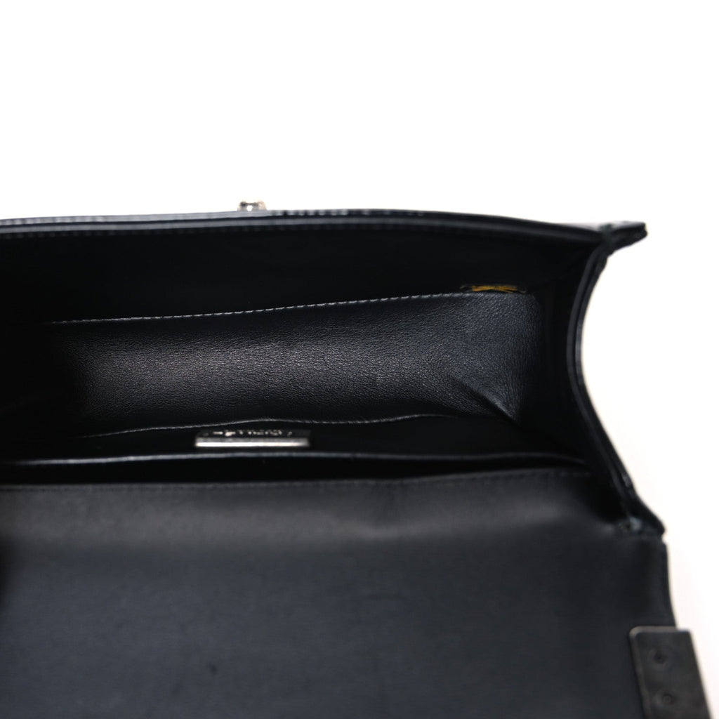Patent Calfskin Snakeskin Small Boy Flap Black Silver