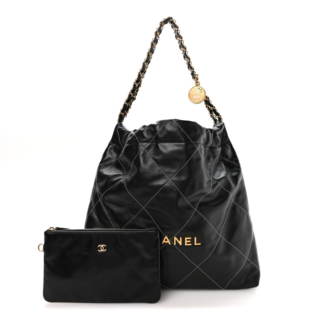 Shiny Calfskin Stitched Chanel 22 Black White