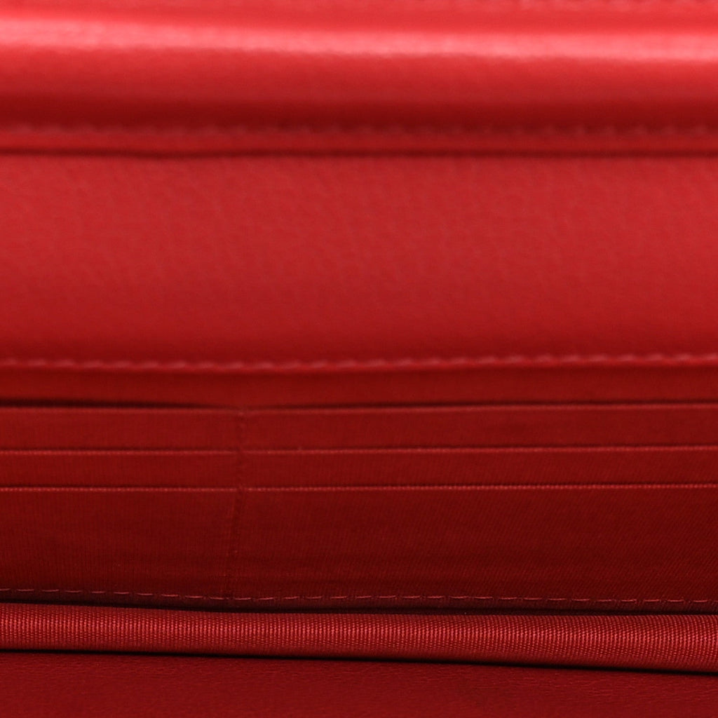 Shiny Goatskin Chevron Quilted Statement Wallet On Chain WOC Red
