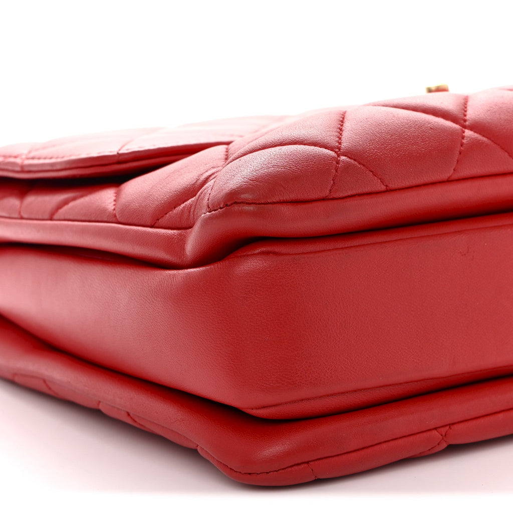 Lambskin Quilted Medium Trendy CC Flap Dual Handle Bag Red