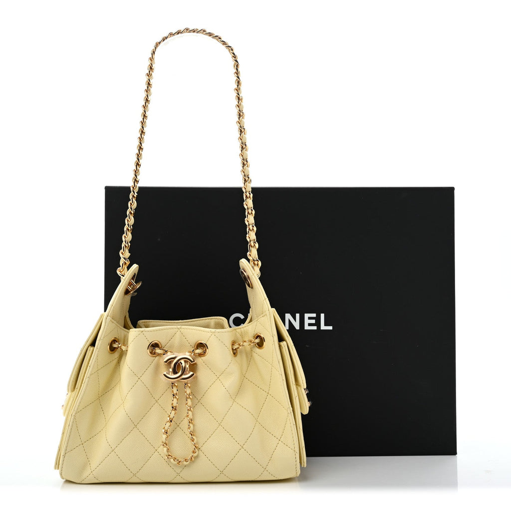 Caviar Quilted Mini Chanel 25 Handbag Light Yellow