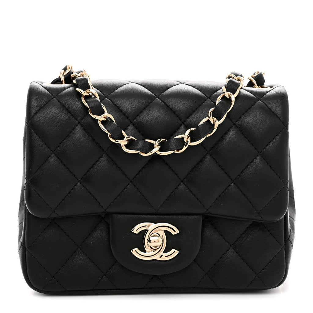 Lambskin Quilted Mini Square Flap Black
