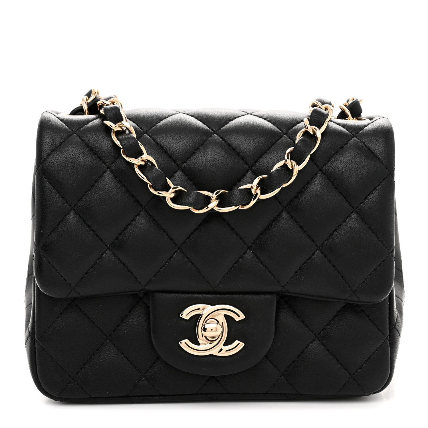 Lambskin Quilted Mini Square Flap Black