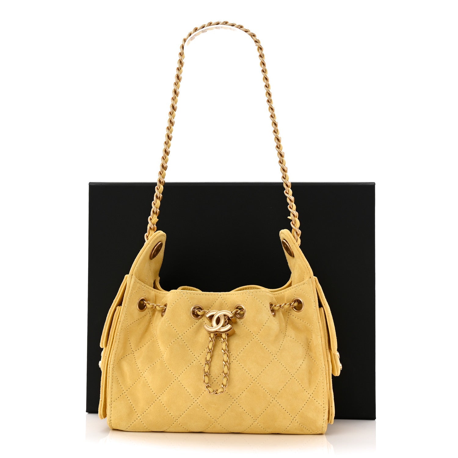 Suede Quilted Mini Chanel 25 Handbag Yellow