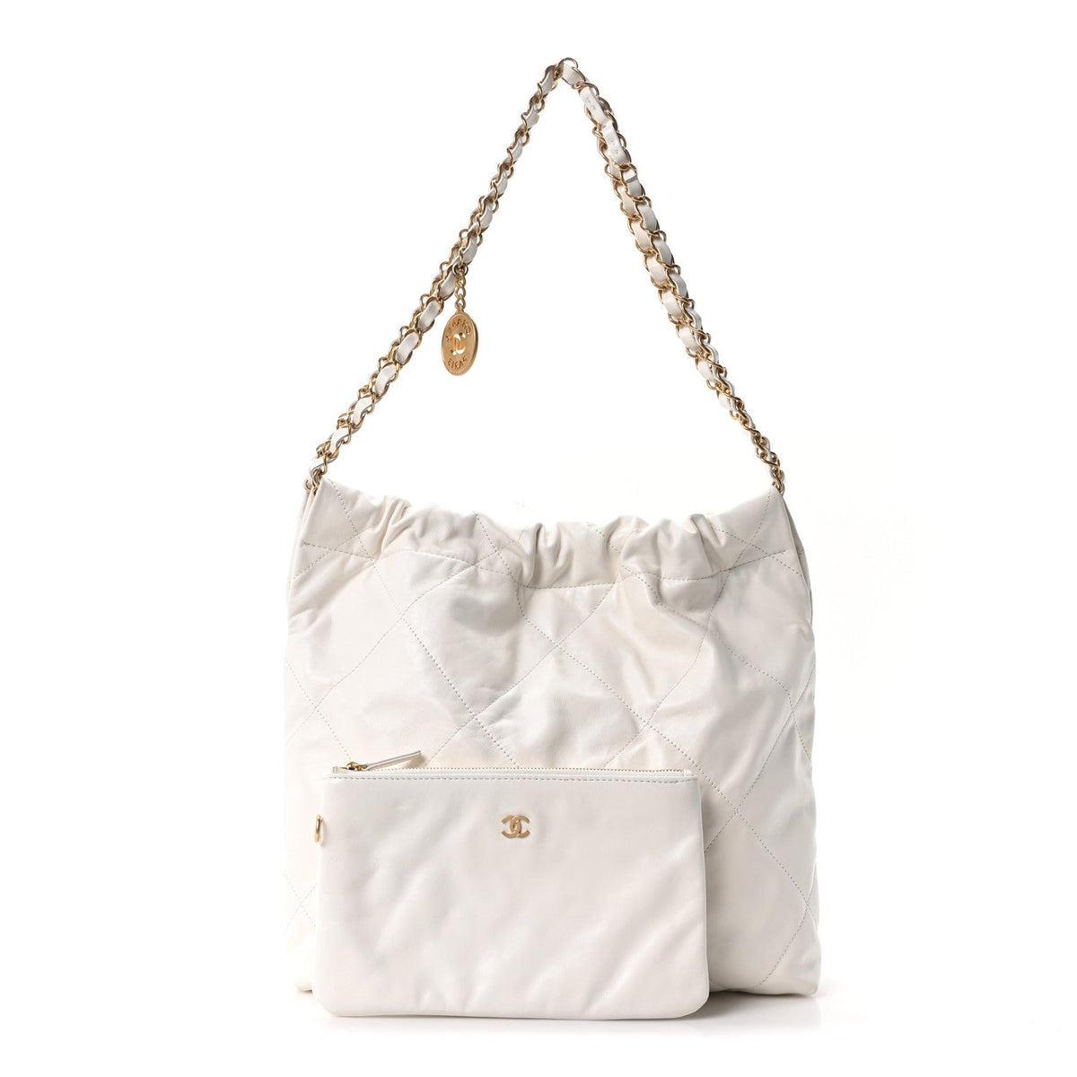Shiny Calfskin Quilted Small Chanel 22 White