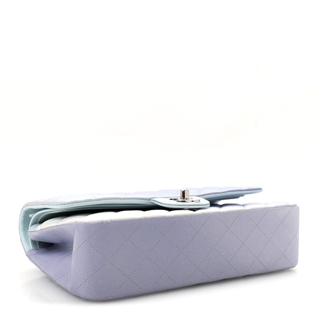 Perforated Lambskin Quilted Medium Double Flap Light Blue Light Purple White