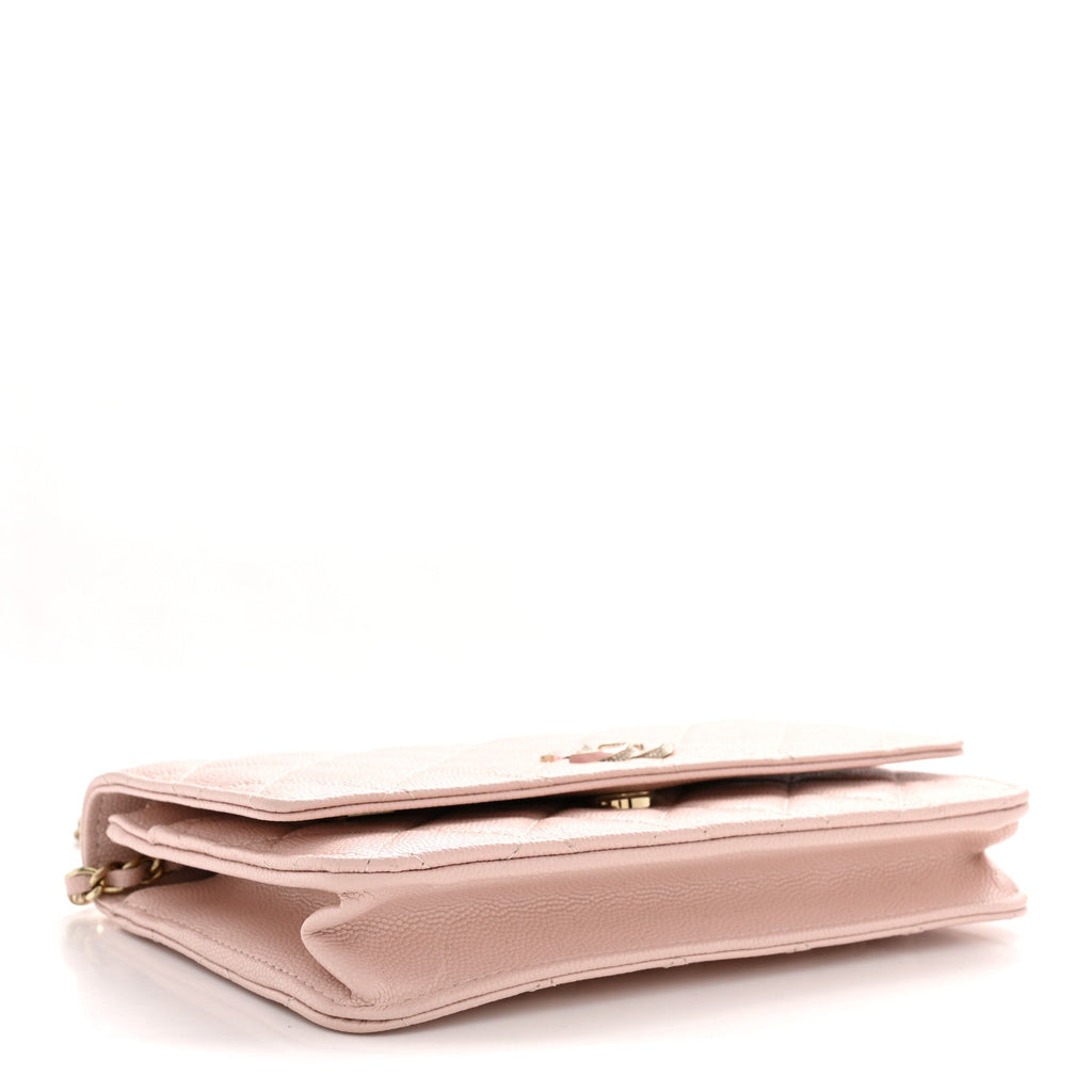 Caviar Quilted Crystal Enamel CC Wallet On Chain WOC Light Pink