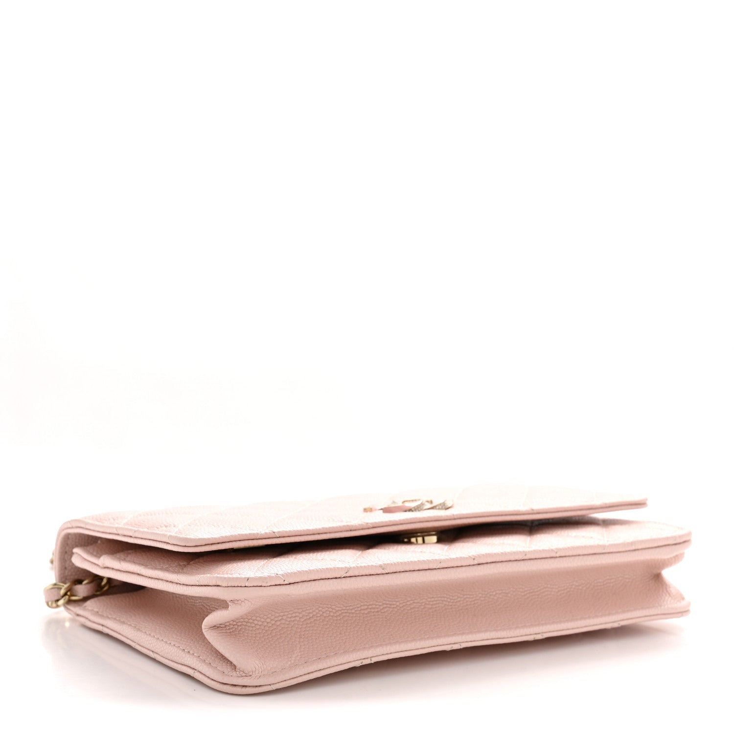 Caviar Quilted Crystal Enamel CC Wallet On Chain WOC Light Pink