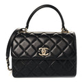 Lambskin Quilted Small Trendy CC Dual Handle Flap Bag Black