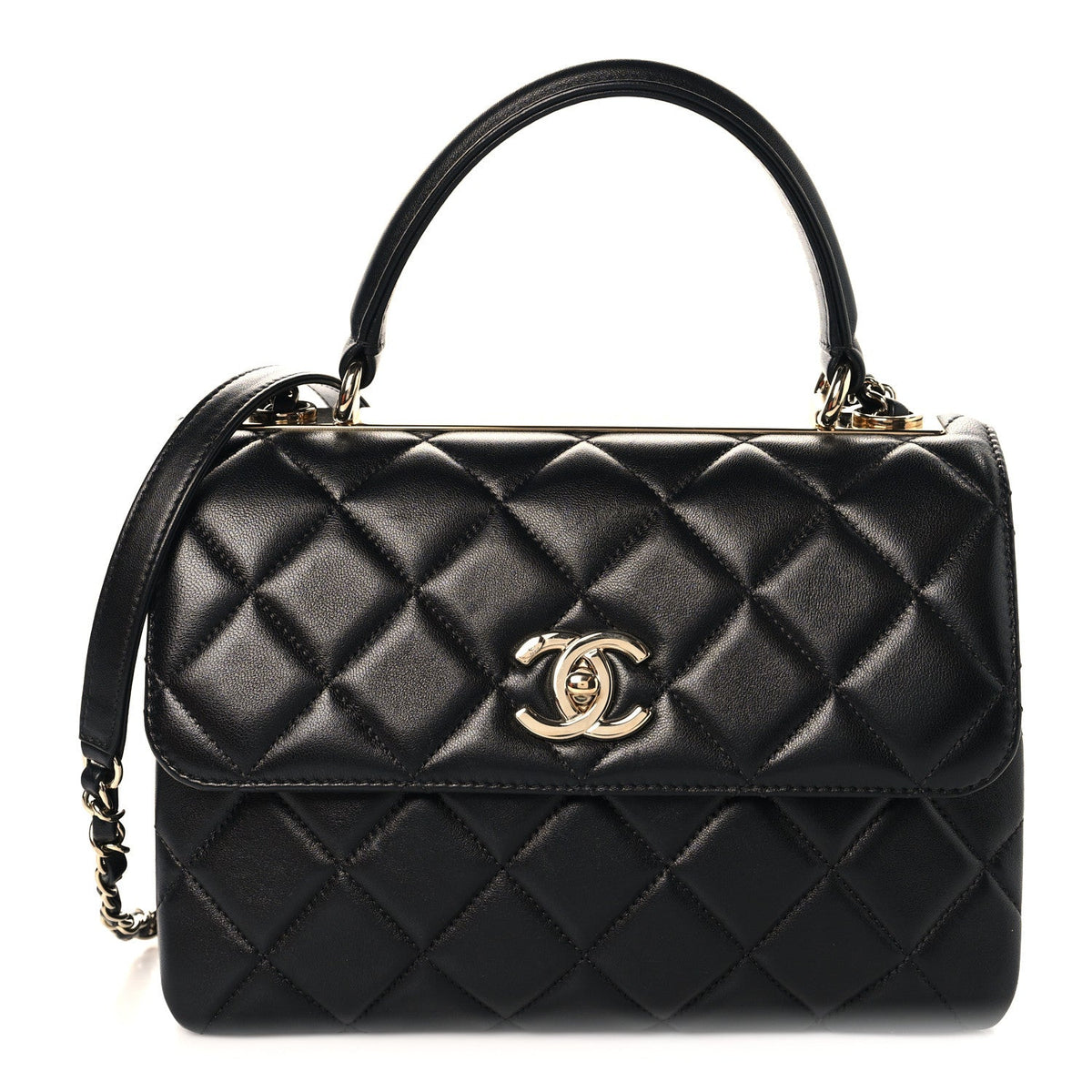 Lambskin Quilted Small Trendy CC Dual Handle Flap Bag Black