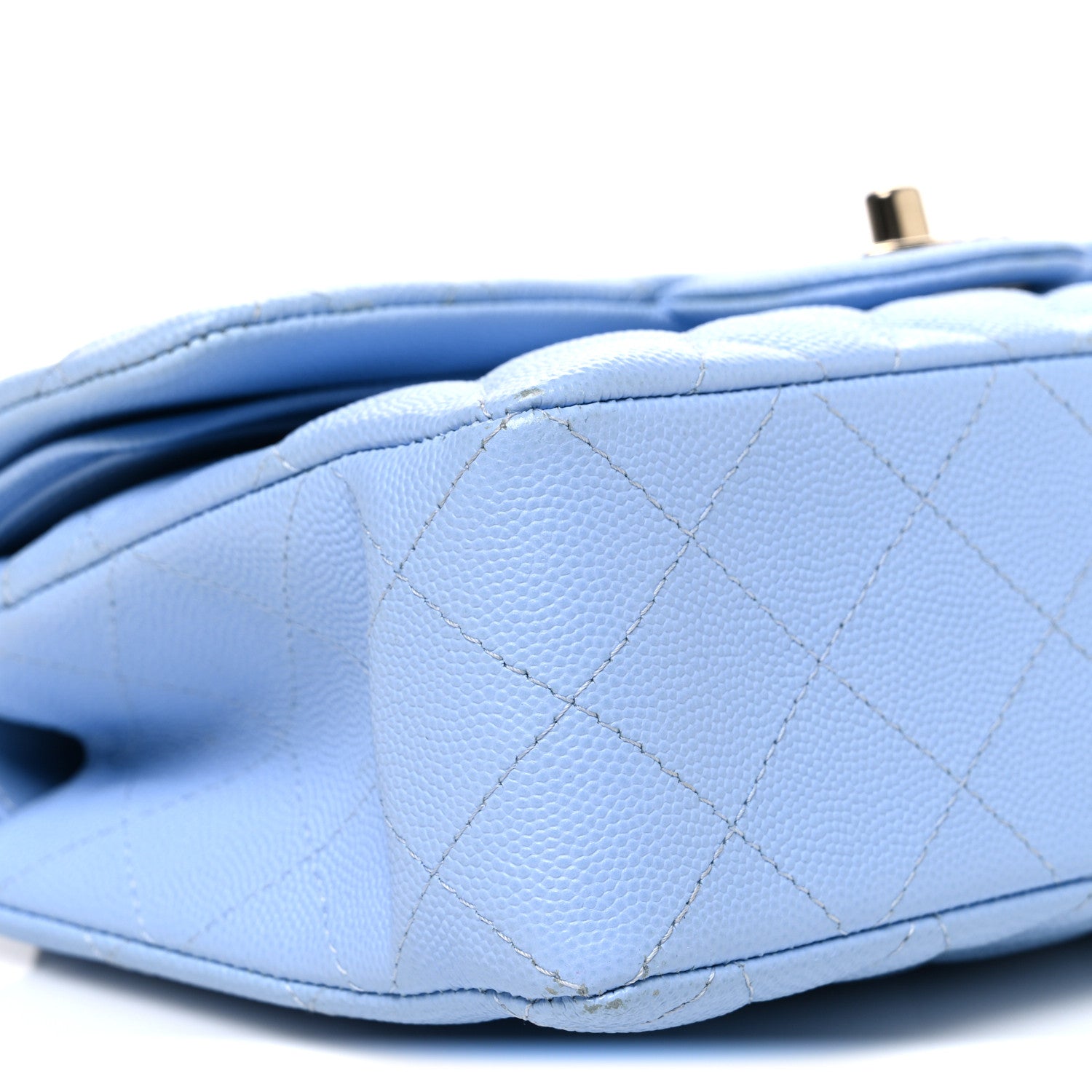 Caviar Quilted Small Double Flap Light Blue