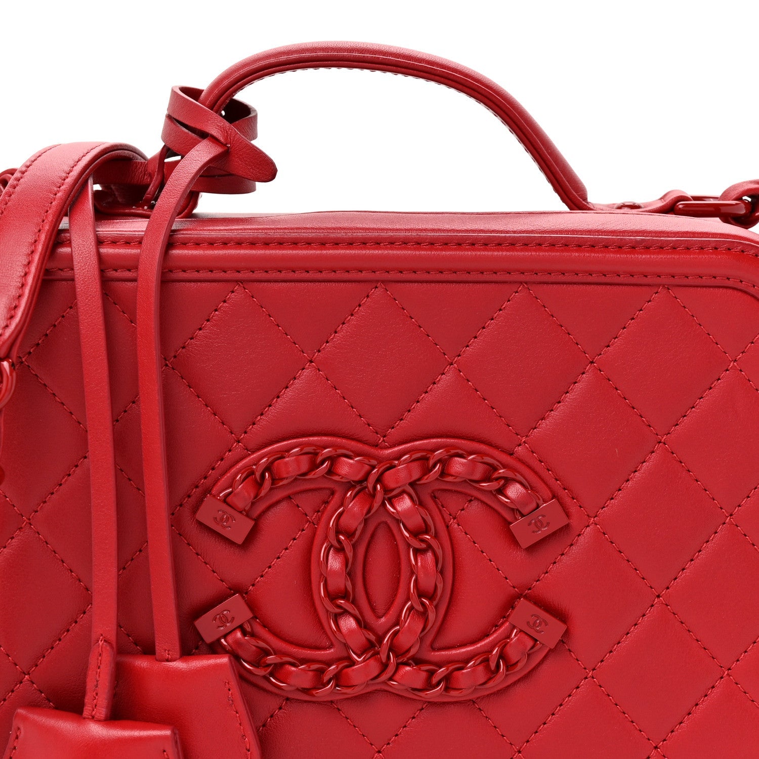 Lambskin Quilted Medium CC Filigree Vanity Case Dark Red