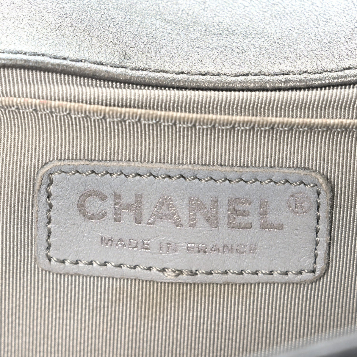 Metallic Lambskin Glass Pearl Embroidered Small Boy Flap  Silver