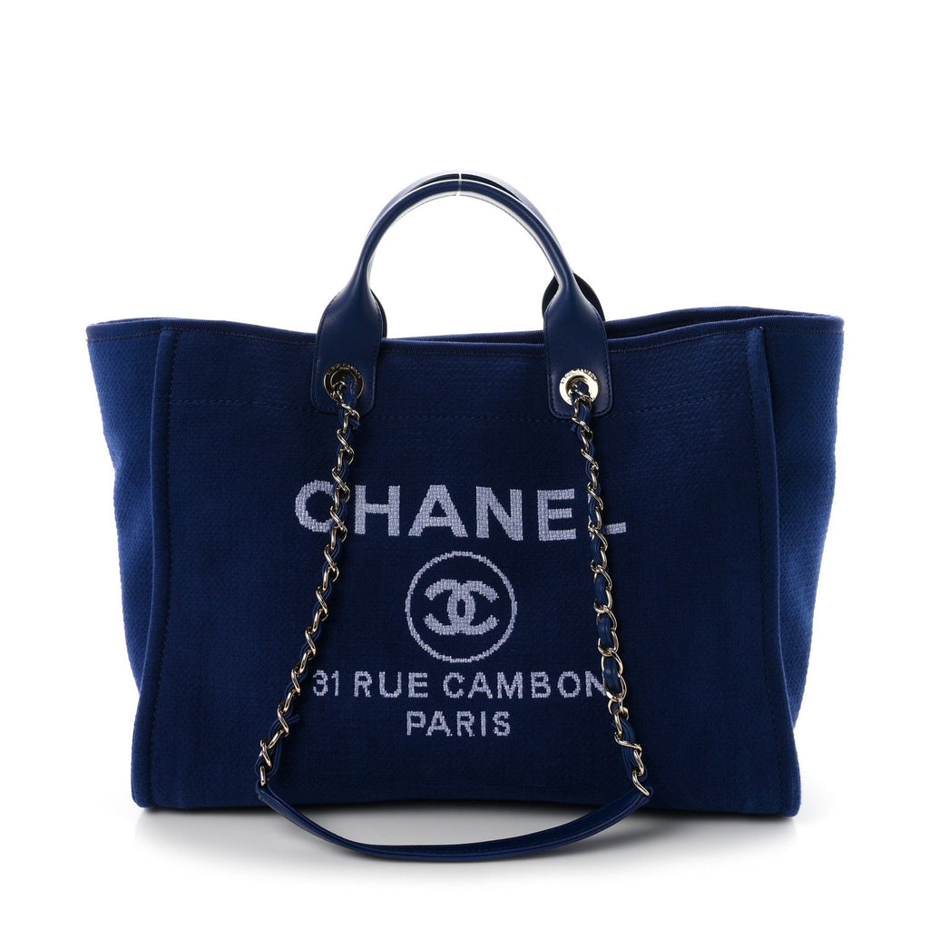 Mixed Fibers Calfskin Medium Deauville Tote Dark Blue