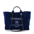 Mixed Fibers Calfskin Medium Deauville Tote Dark Blue