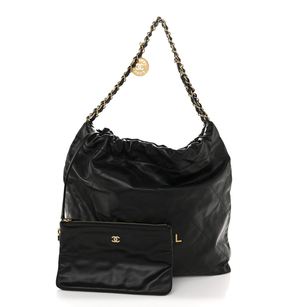 Shiny Calfskin Quilted Chanel 22 Black