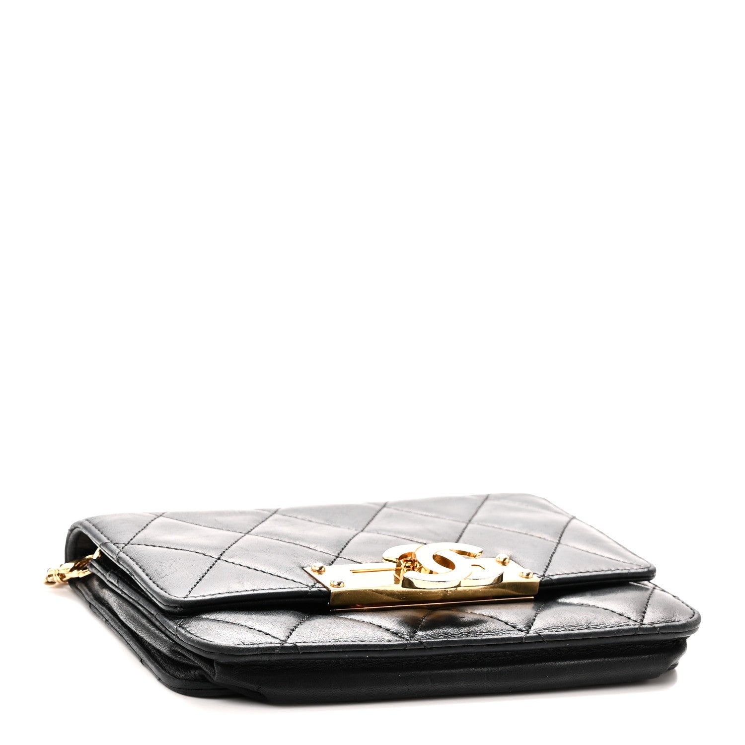 Lambskin Quilted Golden Class Wallet on Chain WOC Black