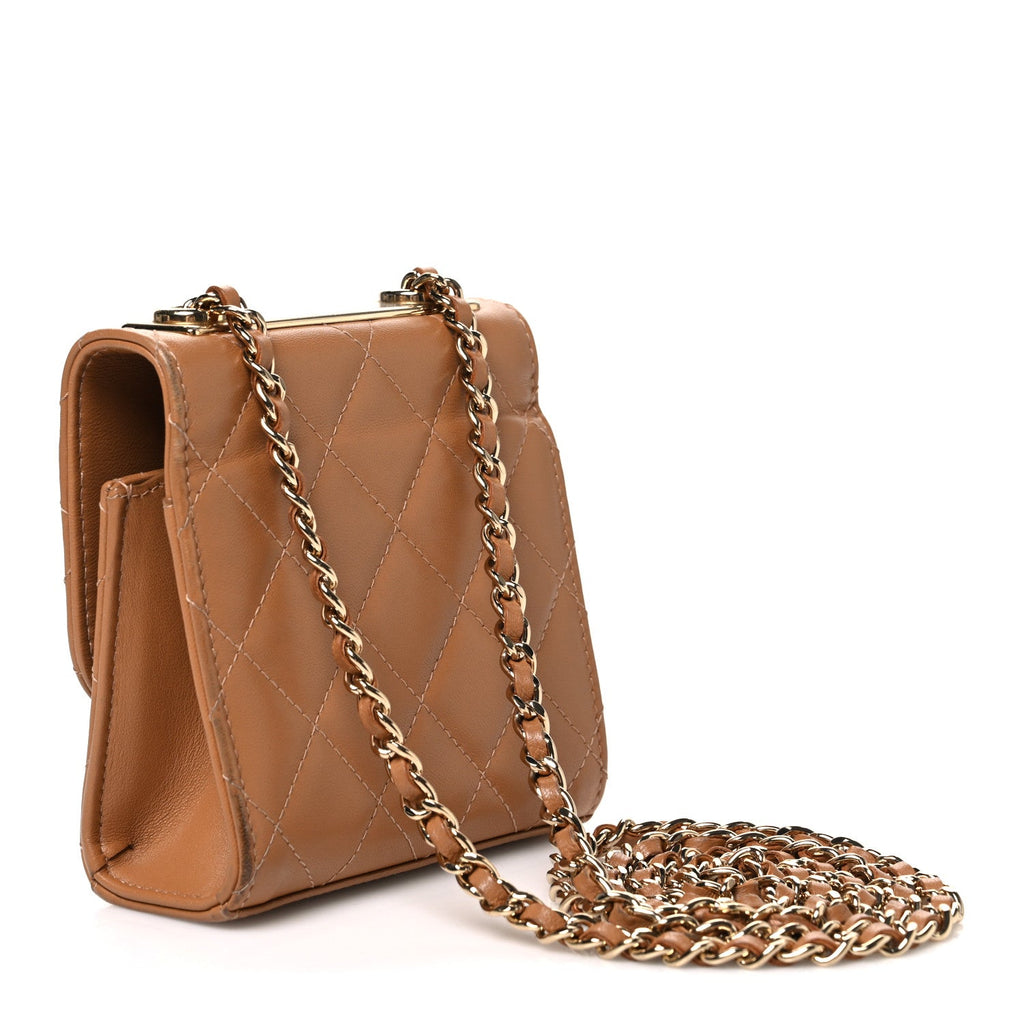 Lambskin Quilted Mini Trendy CC Clutch With Chain Brown