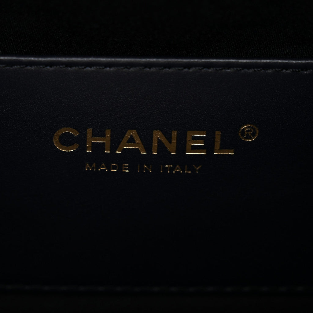 Denim Quilted Mini Chanel 25 Handbag Dark Blue