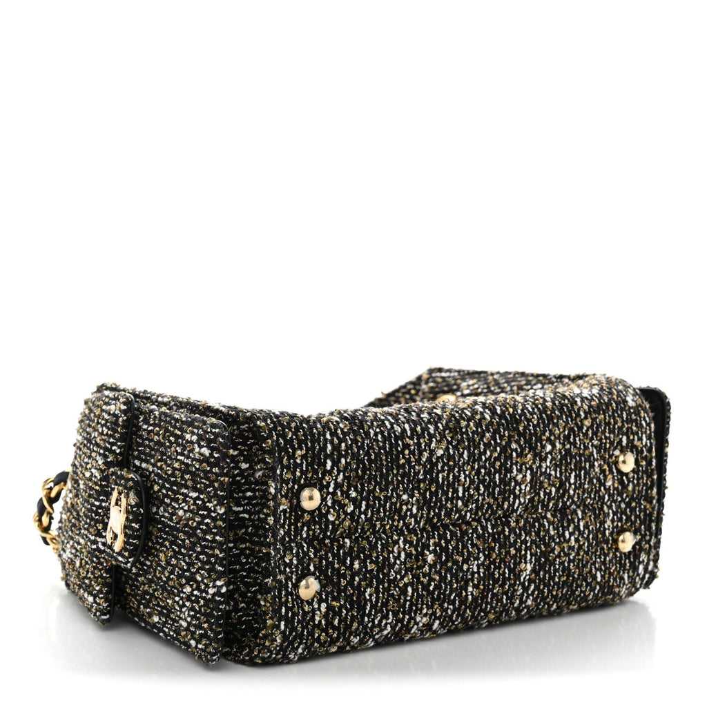 Tweed Quilted Mini Chanel 25 Handbag Black Ivory