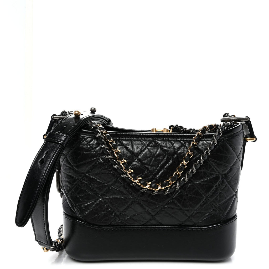 Aged Calfskin Quilted Small Gabrielle Hobo Black