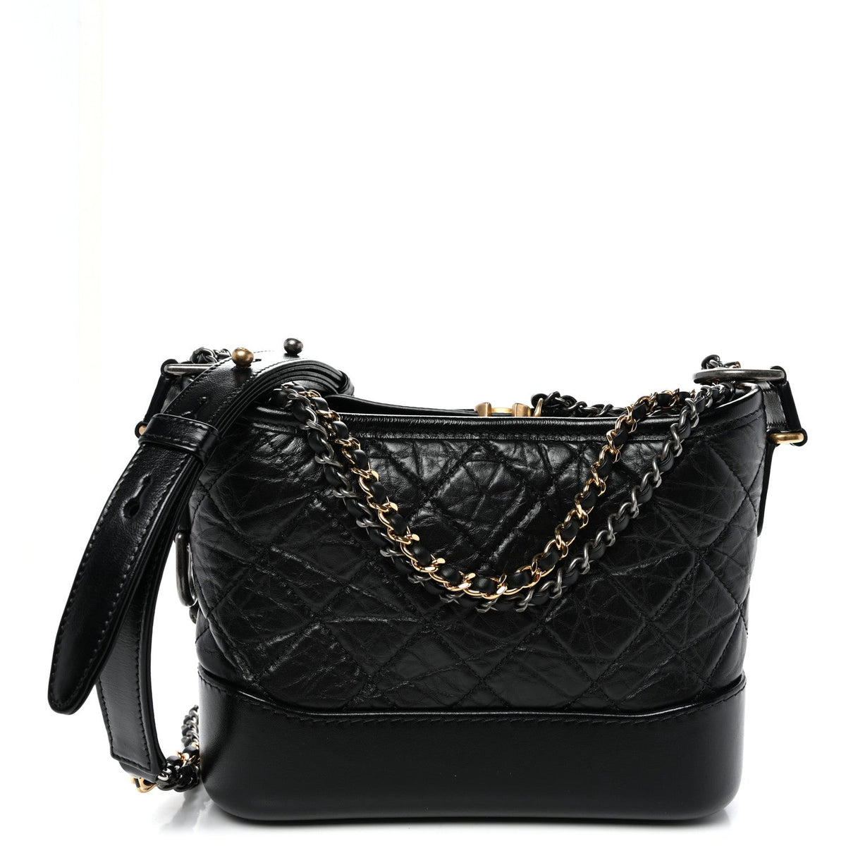 Aged Calfskin Quilted Small Gabrielle Hobo Black