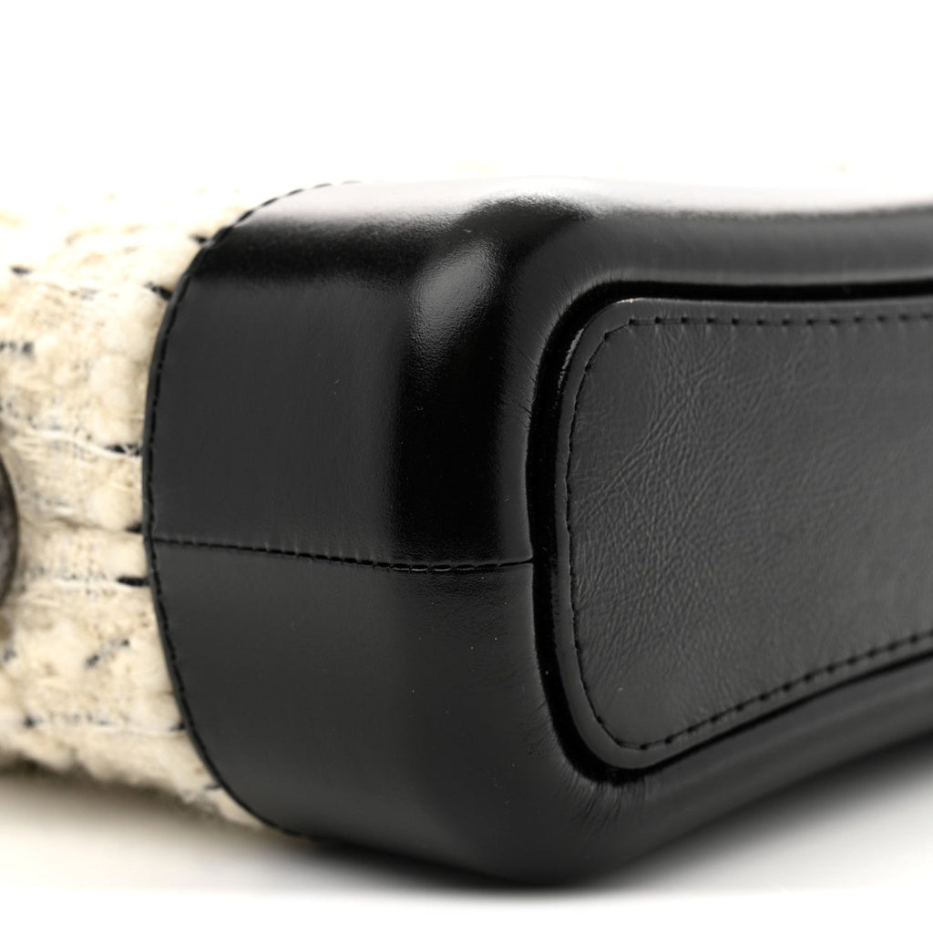 Tweed Calfskin Quilted Small Gabrielle Hobo Ivory Black