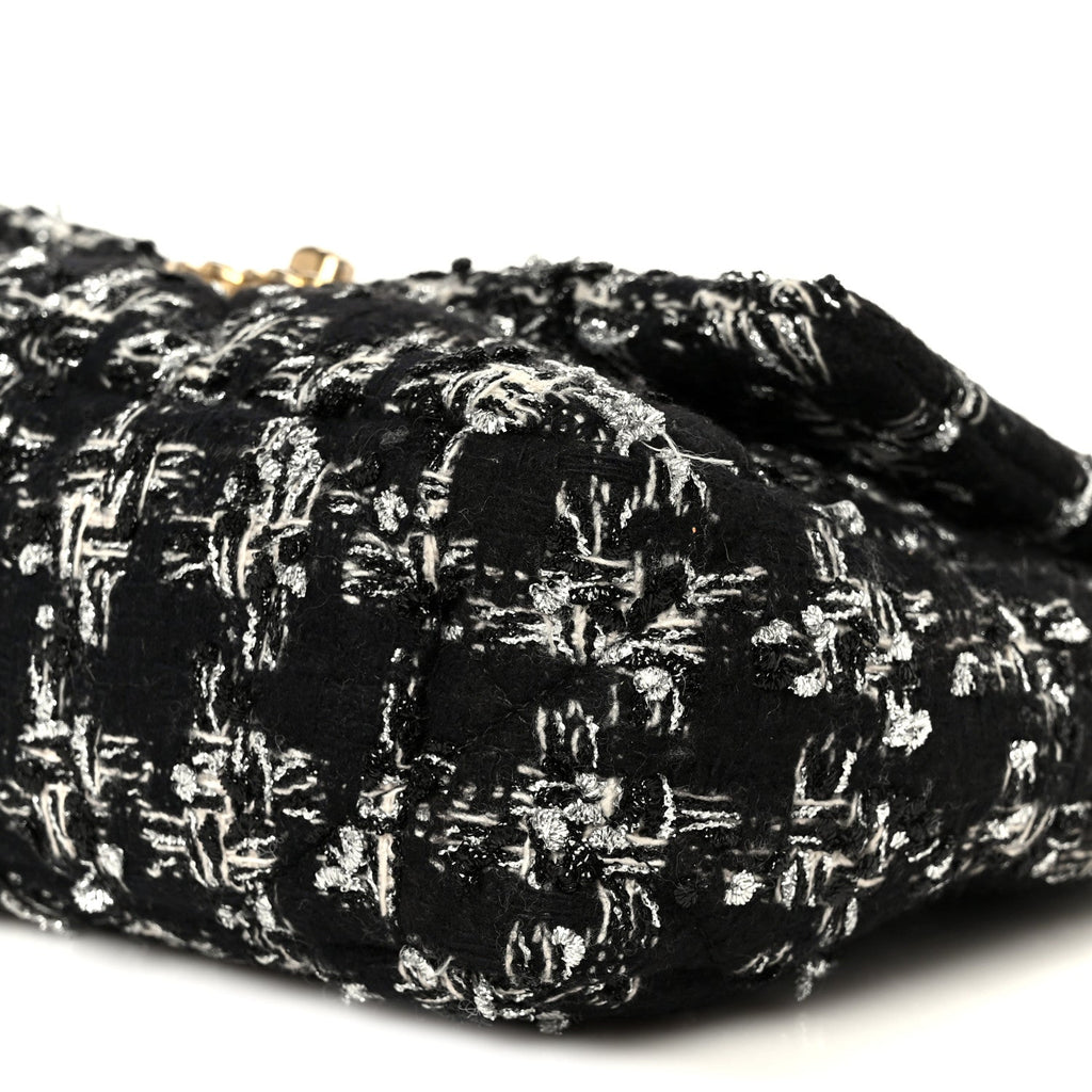 Tweed Quilted Medium Chanel 19 Flap Black Silver Ecru