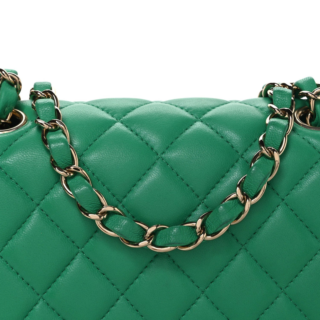 Lambskin Quilted Mini Square Flap Green