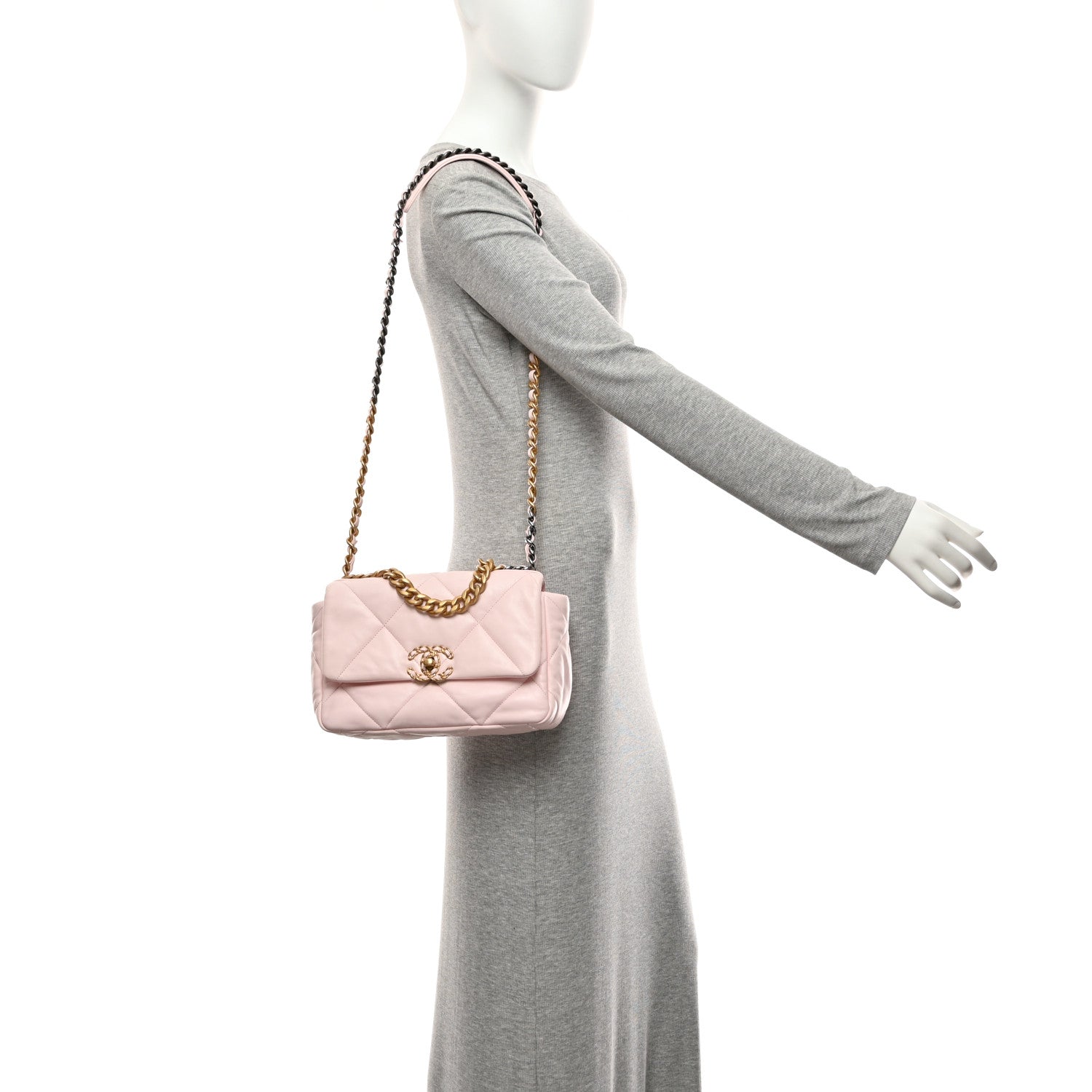 Lambskin Quilted Medium Chanel 19 Flap Light Pink